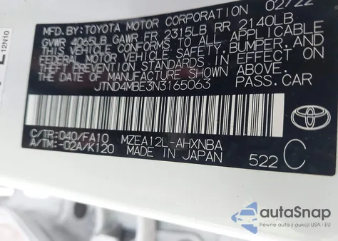 2022 Toyota Corolla Se z USA, uszkodzony, nr VIN JTND4MBE3N3165063